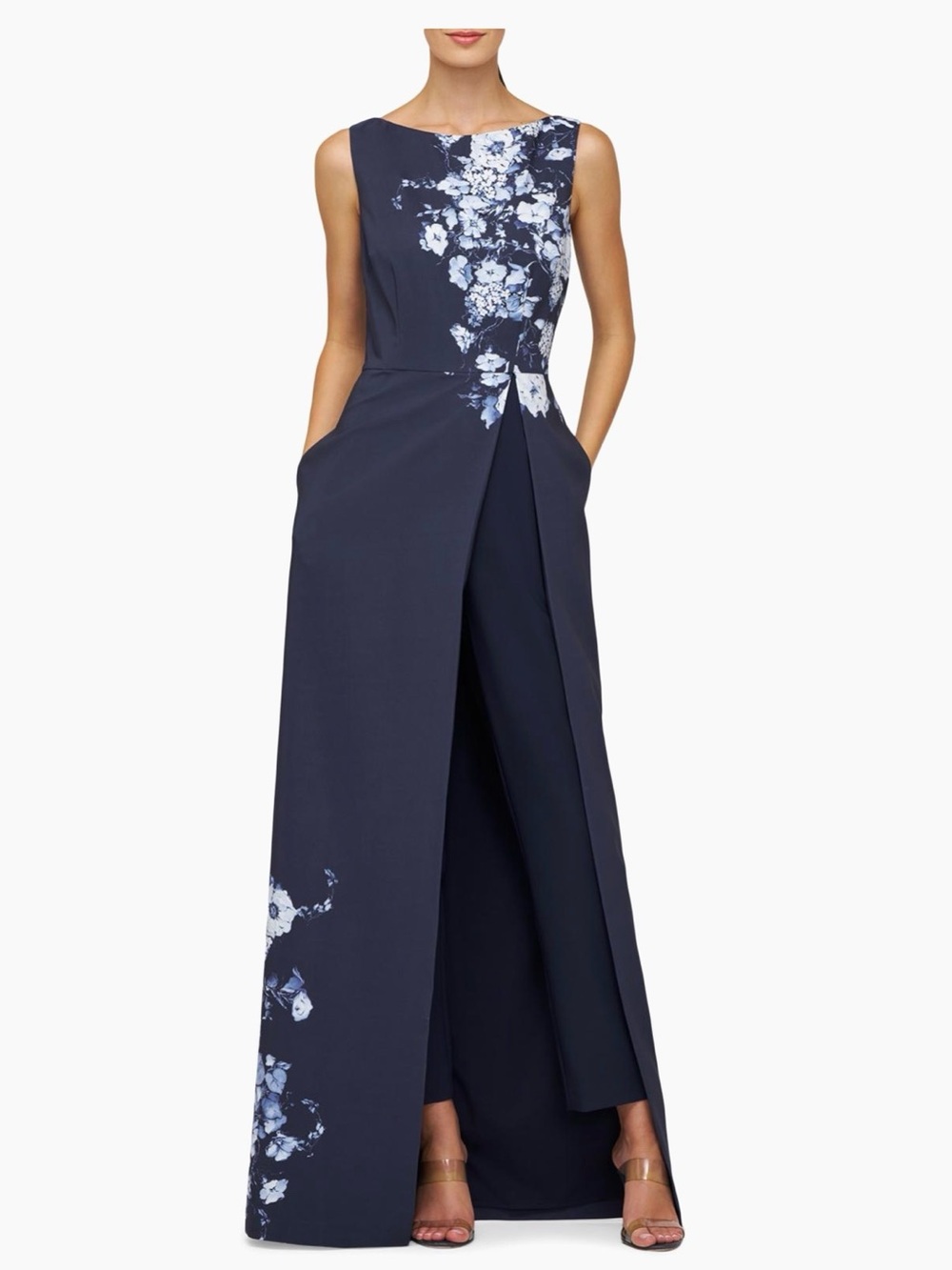 new Kay Unger ESTI WALK THRU JUMPSUIT Gown in Midnight blue floral